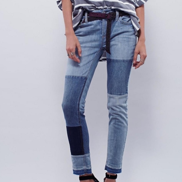 Free People Denim - Free People Distressed Patched Jeans